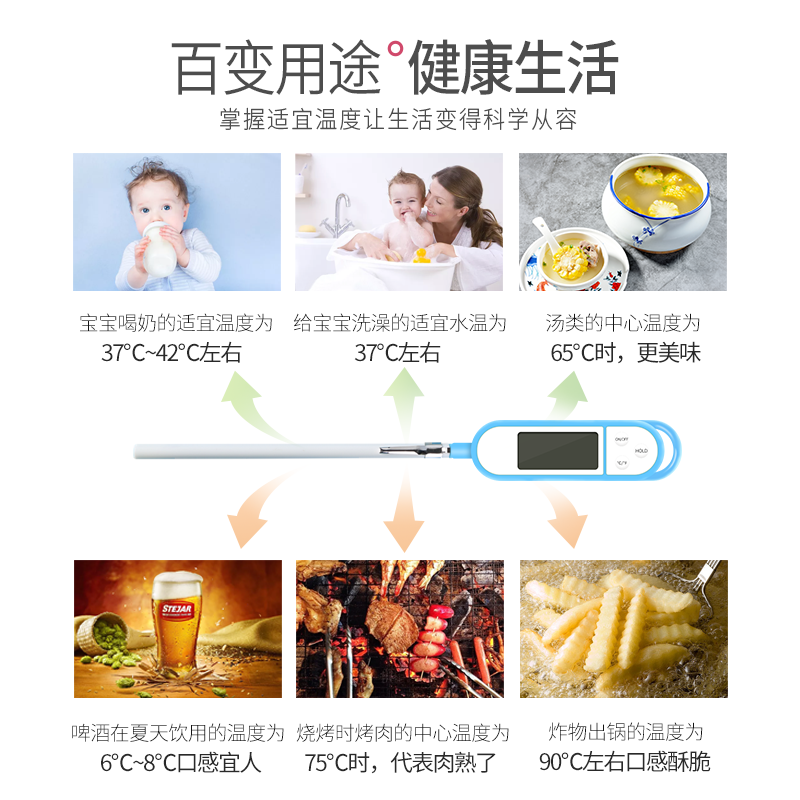 食品温度计厨房用烘焙测油温测奶温测水温计奶温计婴儿高精度探针 三维工匠 桔色高清大图