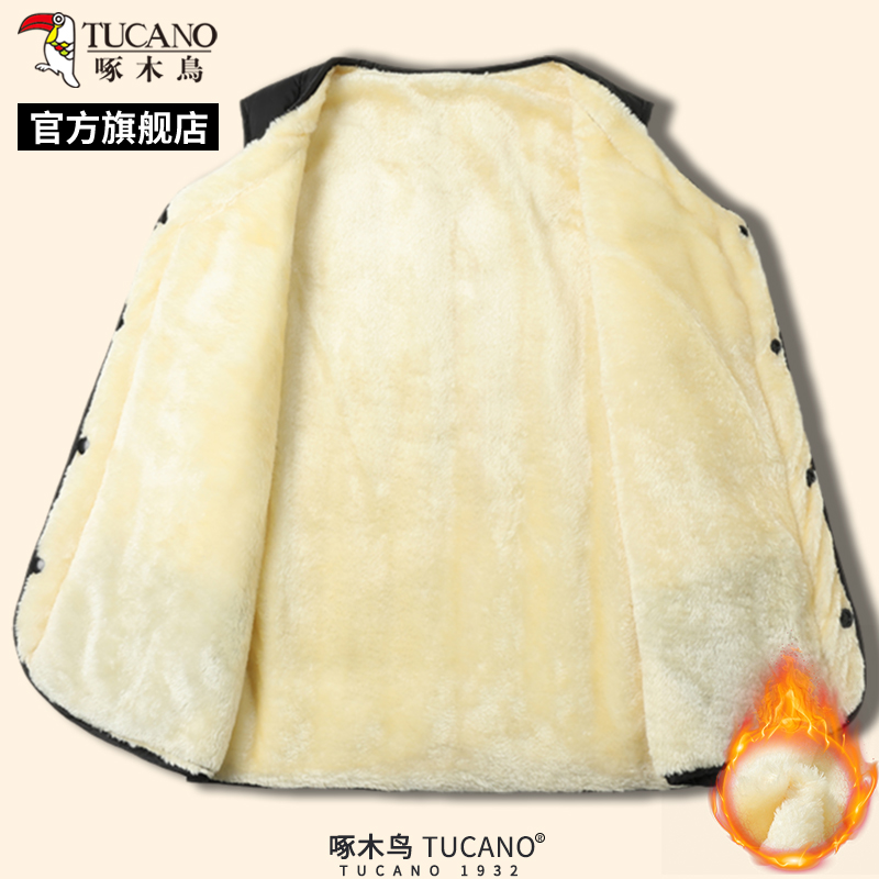 啄木鸟2025冬季新款男士加绒加厚马甲中老年爸爸装外套保暖背心爸高清大图