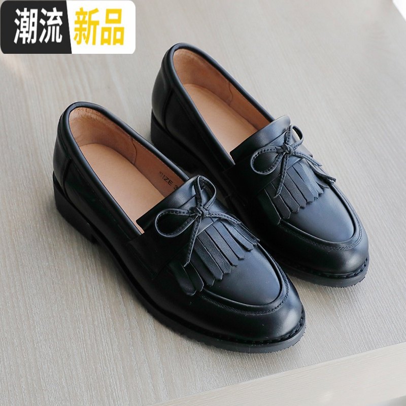 2020英伦风小皮鞋学生学院风女鞋黑色复古平底单鞋流苏乐福鞋大码 广赫