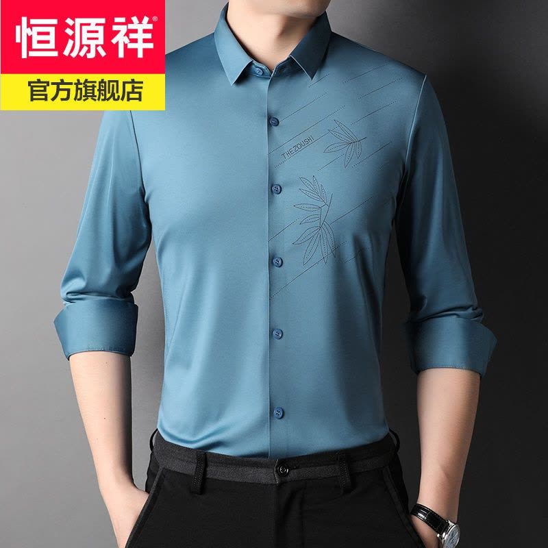 恒源祥2022年新款无痕免烫长袖衬衫男装商务休闲大码男士衬衣服春季薄款图片