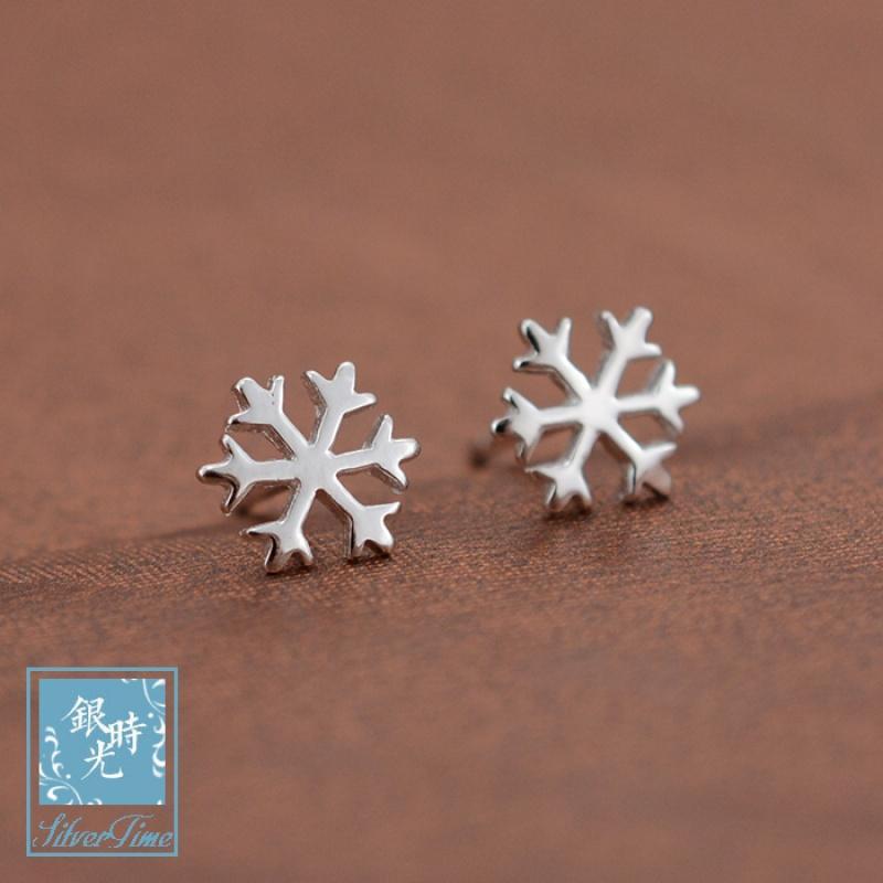 S925纯银耳钉 森系小雪花耳环时尚气质清新文艺创意耳饰女送女朋友老婆生日礼
