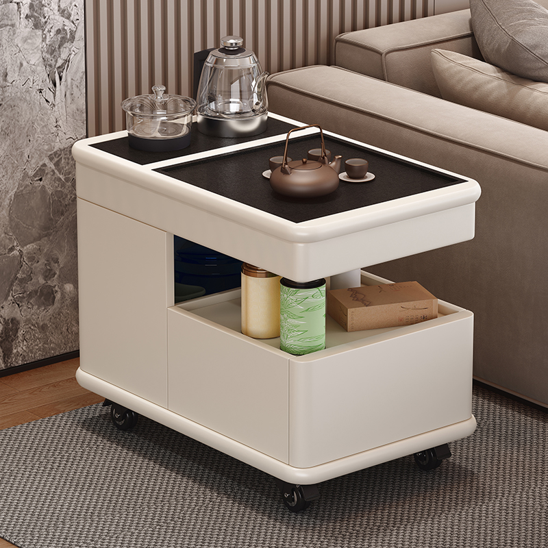 青木川 简约现代轻奢实木沙发边几侧边柜客厅阳台带轮子可移动家用小户型小茶桌带烧水壶一体茶吧机角几长方形茶几高清大图
