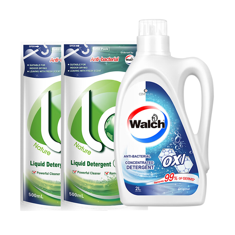 威露士洗衣液组合去渍除螨除菌原味2L+松木袋装500ml*2