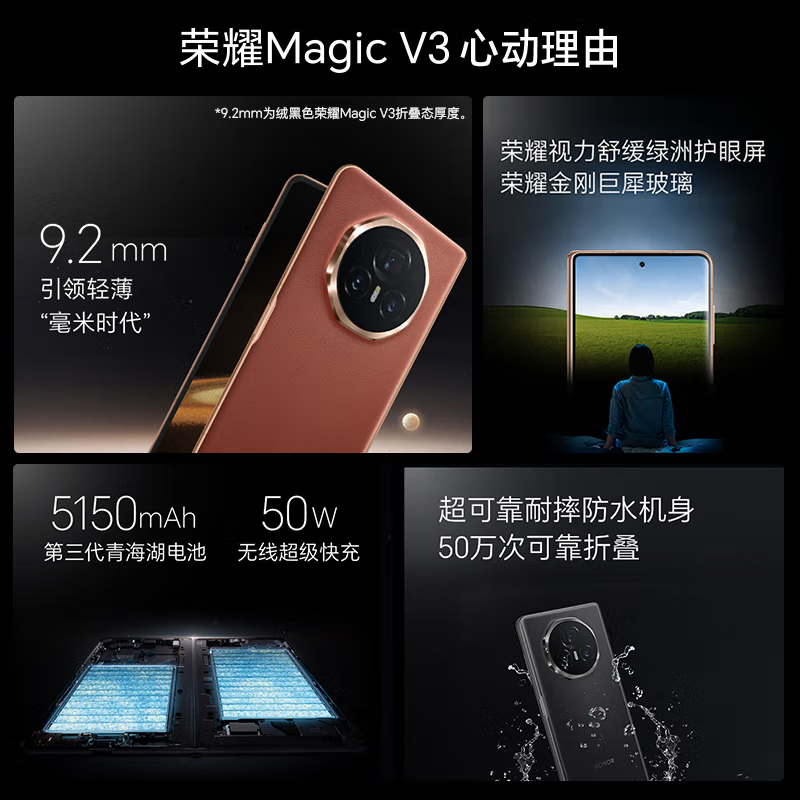 [全新]荣耀Magic V3 丝路敦煌 16GB+1TB 第三代骁龙8芯 66W快速充电 青海湖电池 绿洲护眼屏 100倍潜望长焦 5G手机 折叠屏手机高清大图