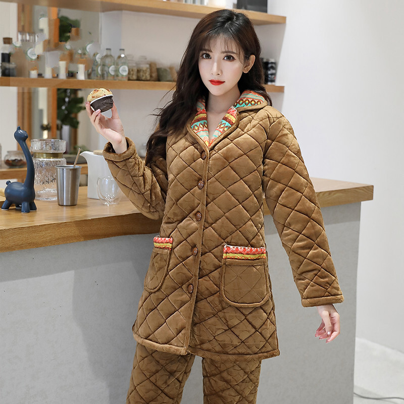 波迷娜（BOMINA)大码睡衣女200斤款睡衣女珊瑚绒夹棉睡衣法兰绒加厚冬天保暖可爱大码服套装