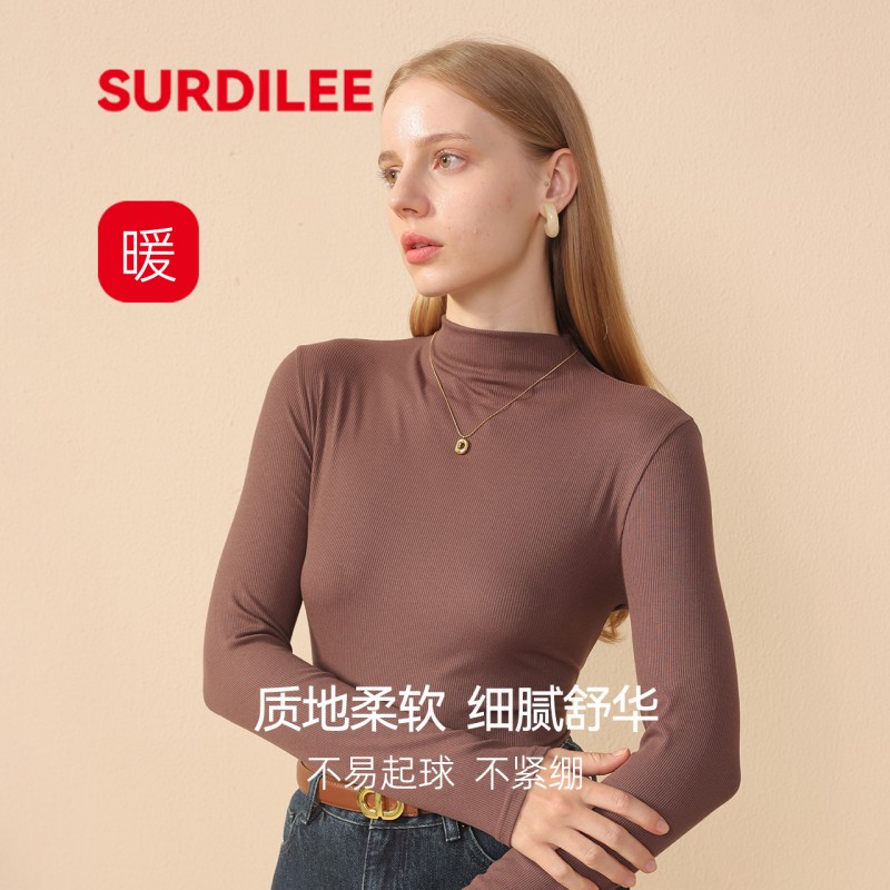 俞兆林 女士罗纹半高领打底衫内搭保暖上衣肌底衣 黑色高清大图