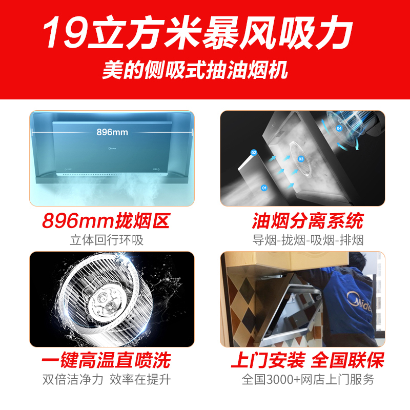 美的(Midea)抽油烟机CXW-260-J119S侧吸式抽油烟机 免动手自清洁自动洗 19爆炒大吸力