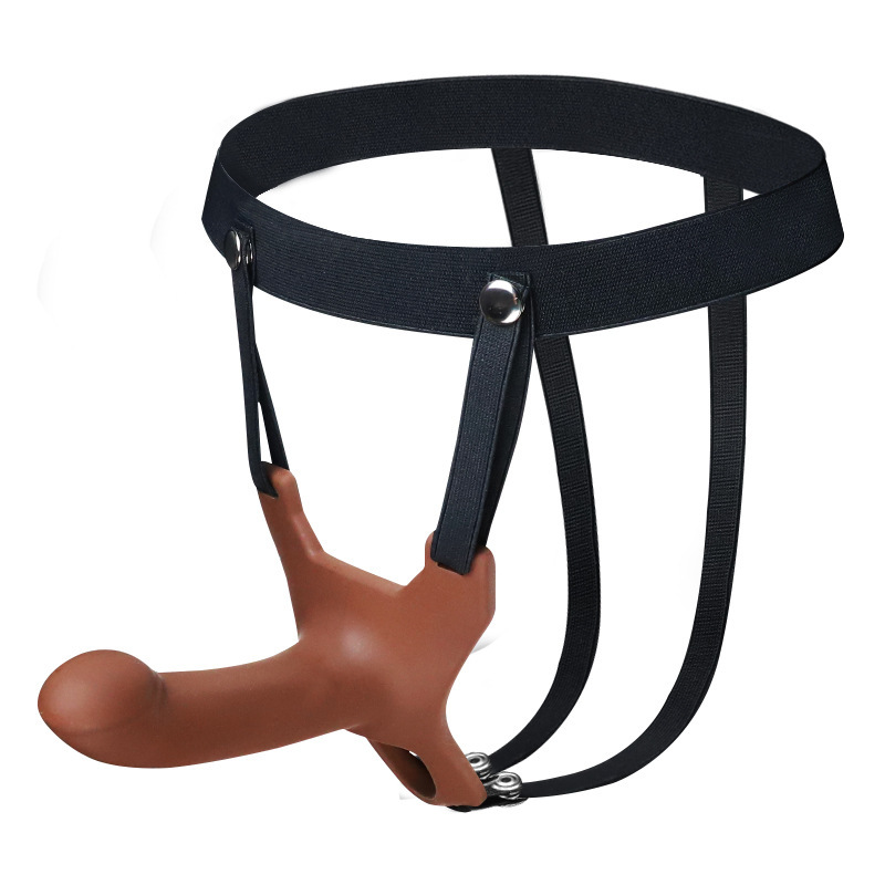 (黑色)穿戴式阳具内裤空心假荫茎皮裤男女仿真阳具伪娘情趣性用品les同