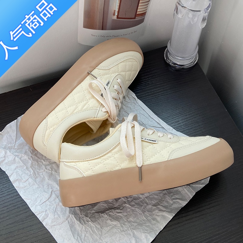 SUNTEK夏季小白鞋女chic鞋子百搭2023新款厚底帆布鞋奶fufu休闲运动板鞋高清大图