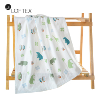 亚光(LOFTEX) 家纺纯棉柔软吸水纱布全棉卡通动物印花儿童浴巾单条装棕色绿色65*130cm 672103