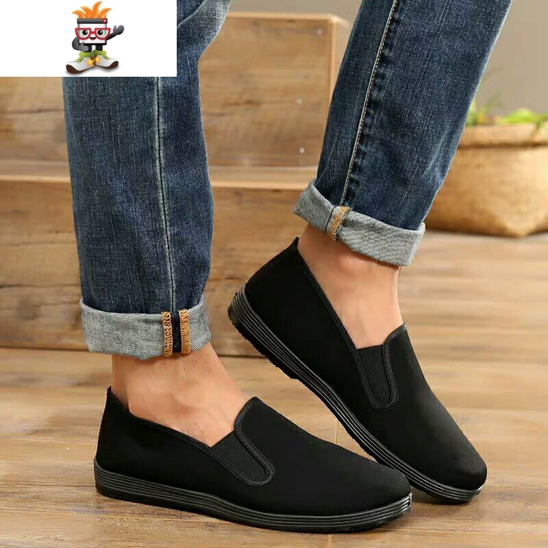 老北京布鞋男鞋单鞋全黑色黑底软底酒店鞋工作鞋中老年爸爸鞋相巾闪潮