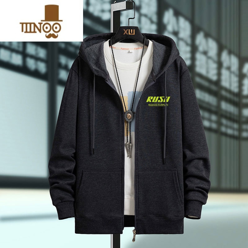 YANXU开衫连帽卫衣男加绒宽松拉链外套加肥加大码休闲上衣连高清大图