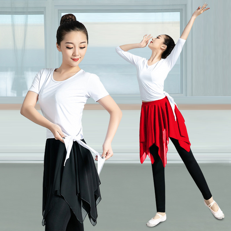舞蹈服女成人系带款配雪纺裙三件套舞蹈表演练习形体服现代舞套装