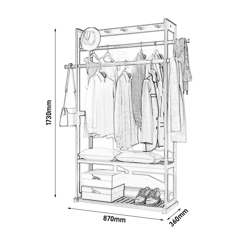 臻远ZY-YMJ-08落地衣帽架家用卧式挂衣架原木色870宽