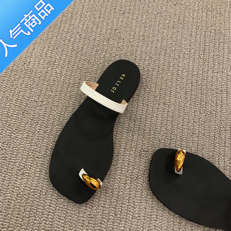 SUNTEK平底套趾凉拖鞋女鞋子外穿2023年新款夏季简约韩系沙滩仙女风凉鞋高清大图