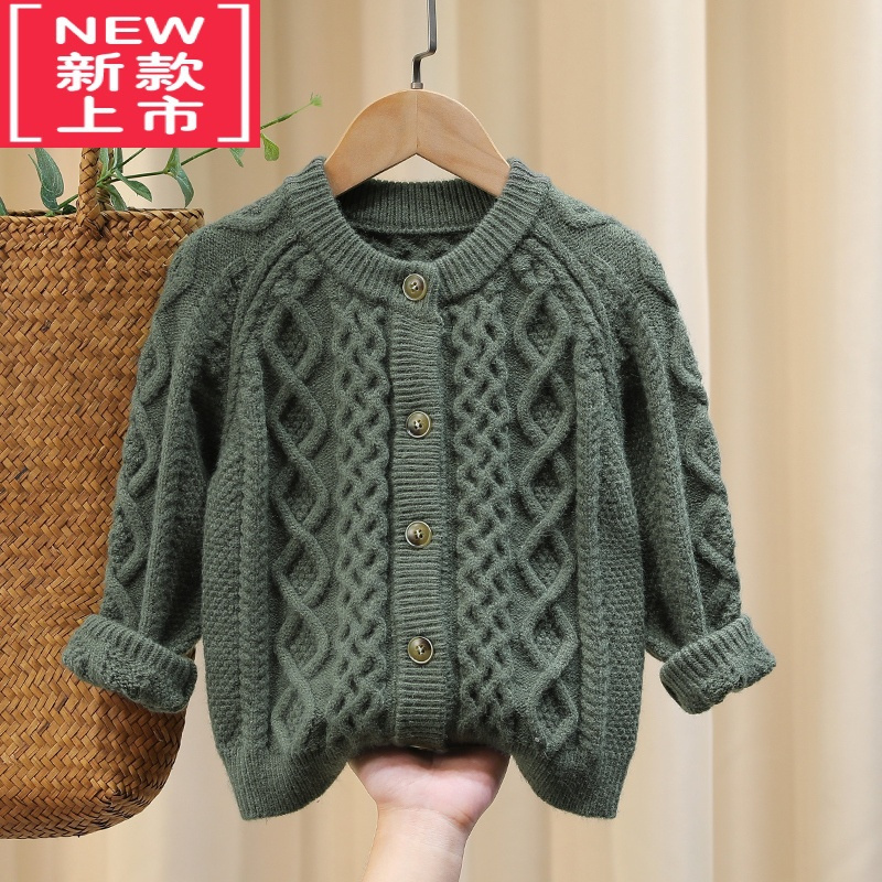 可莉允儿童春秋季纽扣开衫外套2022韩版洋气男童长袖针织毛衣外穿百搭潮