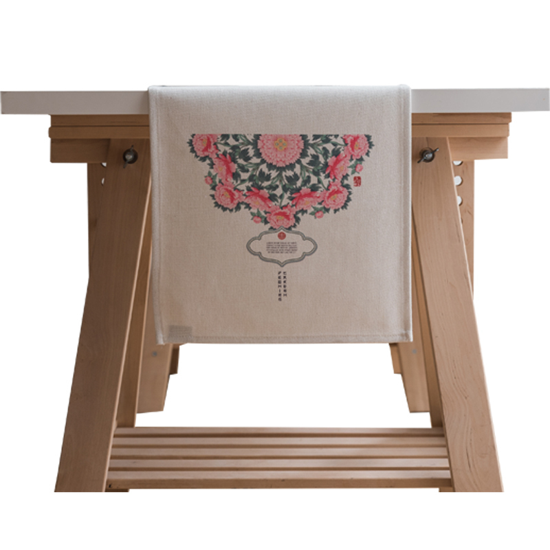 家柏饰(CORATED)田园S风棉麻布艺茶几电视柜长条客厅餐厅餐桌布盖巾桌旗 民族风牡丹桌旗 35*180CM