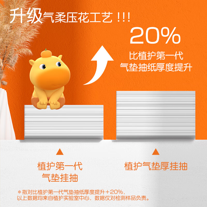植护纸巾水豚噜噜联名抽纸加厚4层300抽*6提悦色橙悬挂式大纸张高清大图