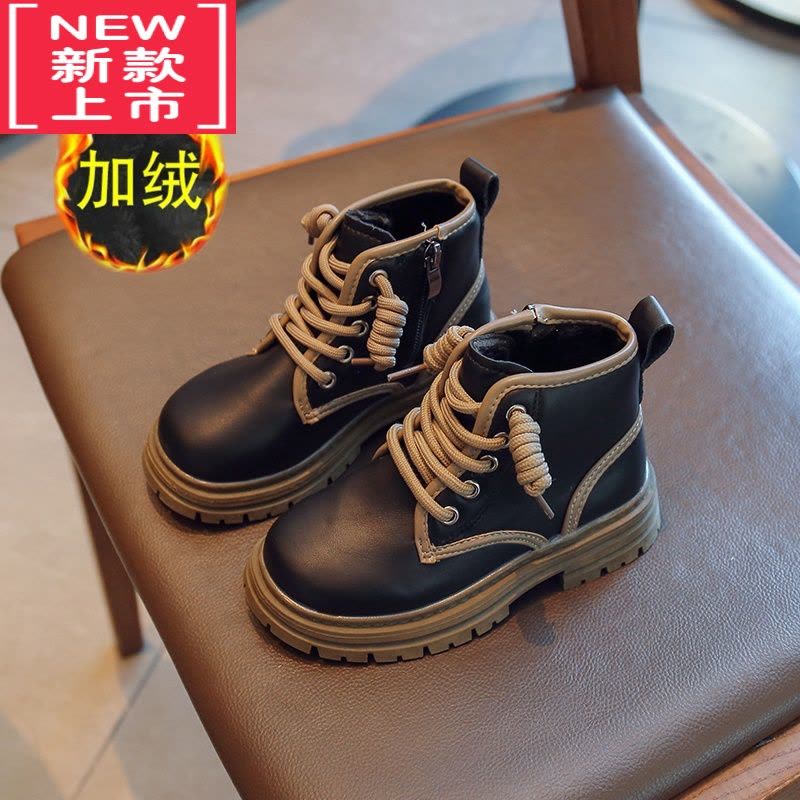 可莉允女童马丁靴加绒2022秋冬新款英伦风小短靴中大童靴子儿童皮鞋图片