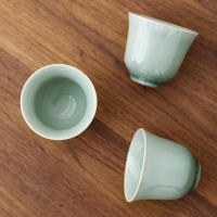 陶瓷青灰釉茶杯品茗杯家用喝茶简约日式功夫茶具茶碗单品 青灰茶杯3个装