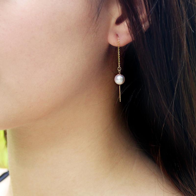 珍珠耳线日本akoya天然海水珍珠耳线耳环耳钉坠真镜面天女级别