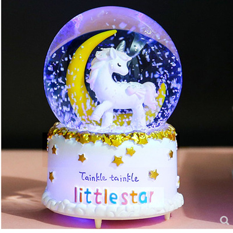浪漫雪花水晶球自动飘雪送老师女生生日八音盒旋转木马音乐盒 三维工匠 内旋转自动飘雪太空人坐款