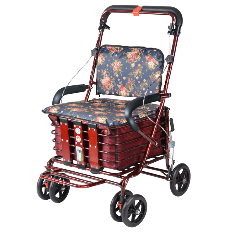 闪电客老年代步车折叠购物车座椅可坐四轮买菜助步可推小拉车老人手