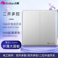 飞雕(FEIDIAO)开关插座86型家用商用 超大面板钢支架格韵系列电源墙壁开关面板 格韵月光银二位多控开关