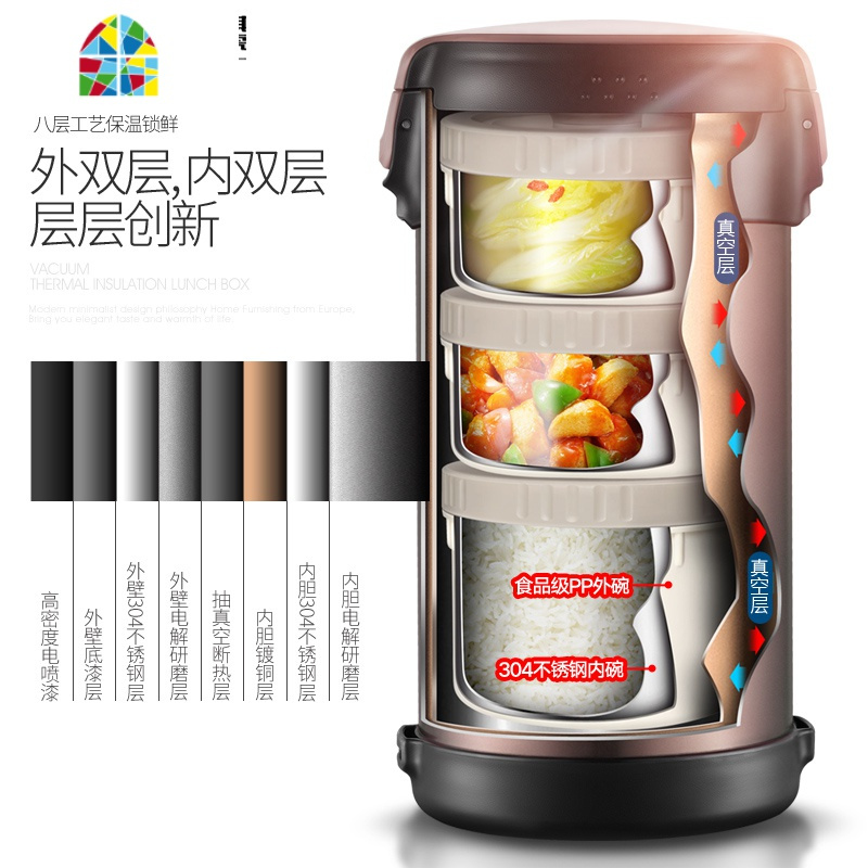 多层家用超保温饭盒桶超长上班族12小时24加热保暖3超大容量1 FENGHOU [质保3年防烫]2.2L月光灰