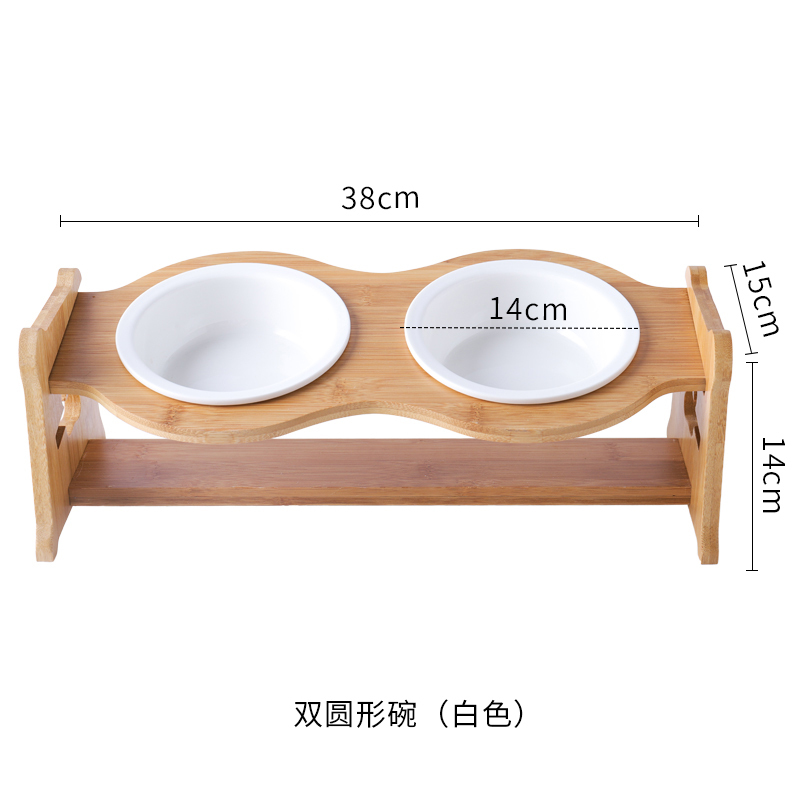 猫碗宠物用品碗陶瓷双碗食盆防打翻木架护颈吃饭喝水斜口碗猫咪碗