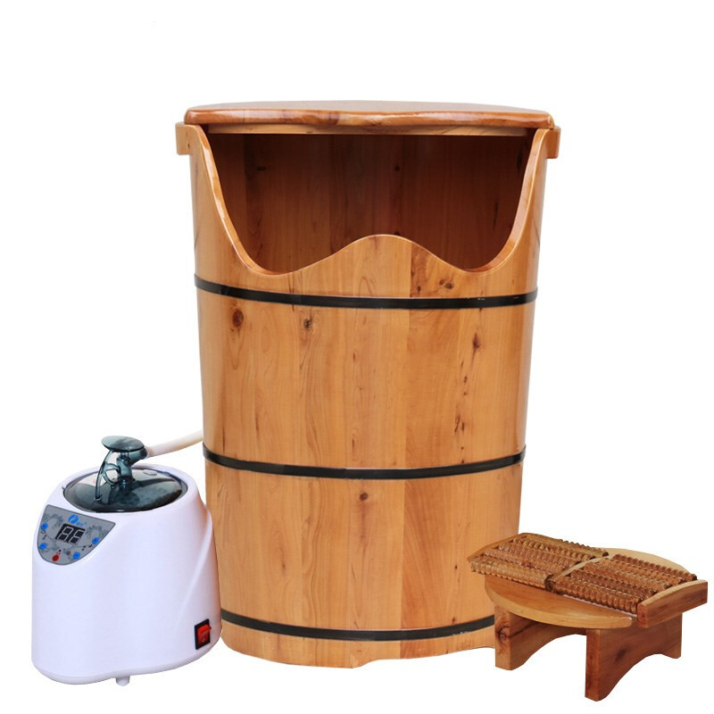 加高香柏木足浴桶泡脚木桶木足浴盆洗脚盆加热带盖蒸脚桶足浴桶+熏蒸机波迷娜BOMINA