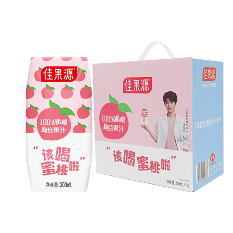 佳果源 100%蜜桃复合果汁 200ml*12瓶高清大图