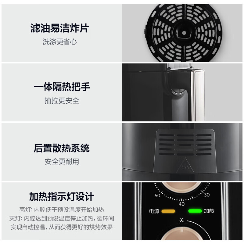 美的(Midea)空气炸锅4.5L大容量轻油大功率不粘烘烤炸多功能家用空气烤箱煎炸电炸锅 [MF-KZ45Q5-401]