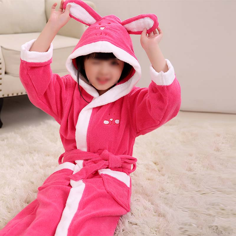 儿童浴袍毛巾料厚款秋冬浴衣宝宝睡衣游泳洗澡浴巾带帽简约小清新