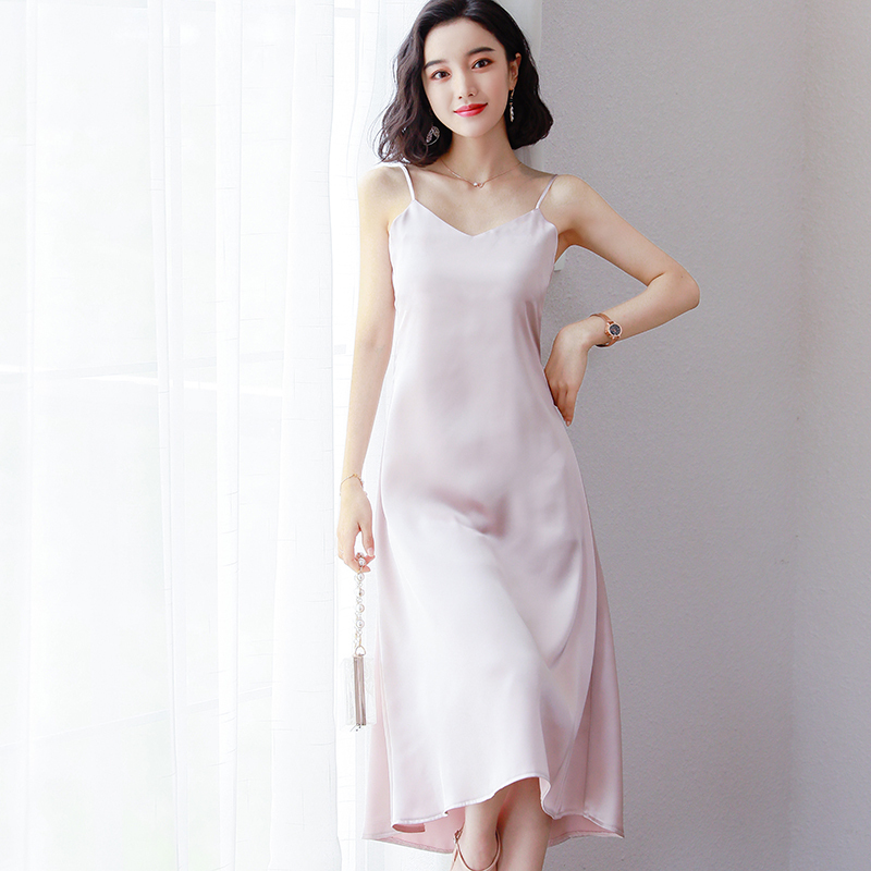 suntek吊带睡裙女性感夏季宫廷风冰丝睡衣裙子长款过膝吊带裙女士家居