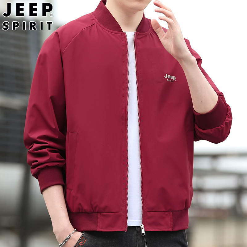 JEEP SPIRIT男士立领夹克春秋新款外套拉链开衫商务休闲男装 酒红色 XXXL