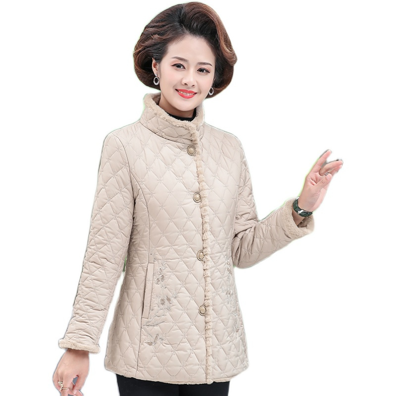 立领加厚棉服新款冬装加绒棉袄外套4050岁中老年女装绣花棉衣棉衣女