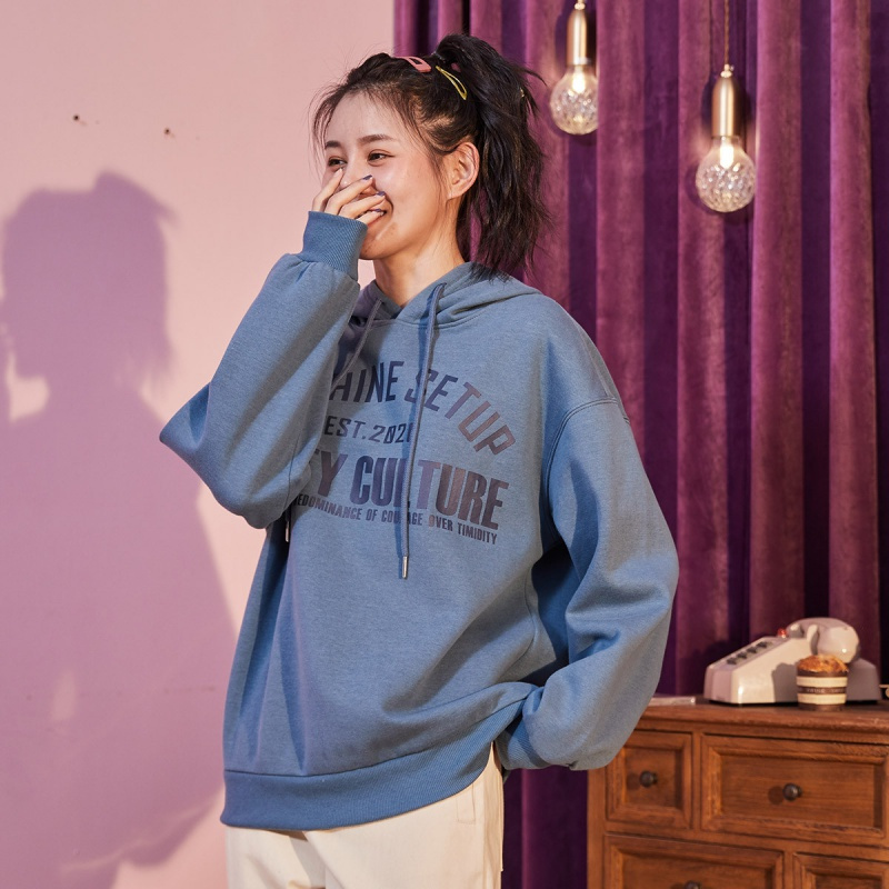 券]唐狮卫衣女加绒女士卫衣连帽卫衣女前胸印花卫衣加绒加厚卫衣女