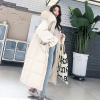 依蓝圣雪2019反季韩版白色大领羽绒服女中长款加厚宽松过膝外套