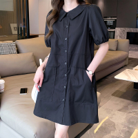 唐狮黑色Polo连衣裙女新款小个子短袖衬衫裙气质女装裙子女夏季w5_4872 M 黑色