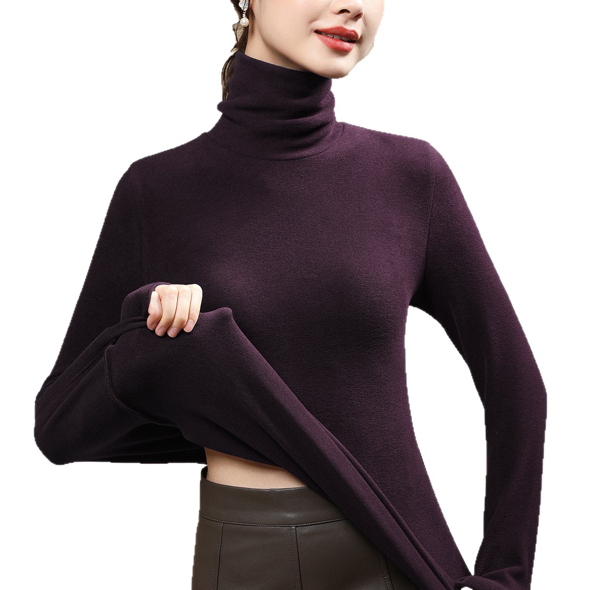 堆堆领双面德绒打底衫女秋冬内搭2025年新款加厚女士保暖上衣洋气高清大图