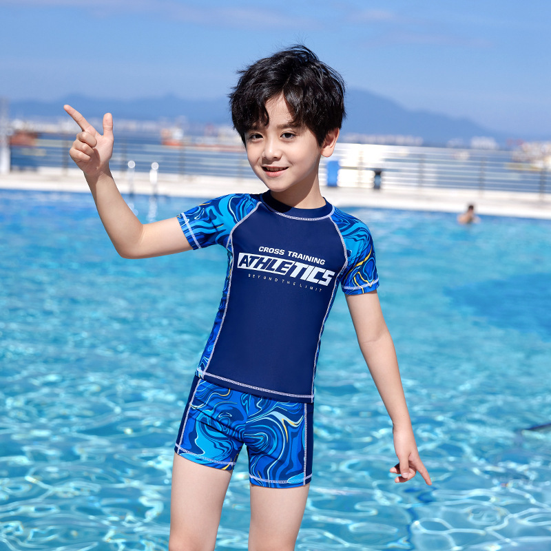 儿童泳衣分体男孩夏中大童游泳衣宝宝速干游泳裤套装温泉泳装视频