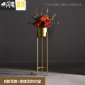 三维工匠北欧简约铁艺落地式客厅金属花盆装饰摆设绿萝植物花架花瓶摆件大 大号金桶金架+花套组C（玫瑰花的约定） 中