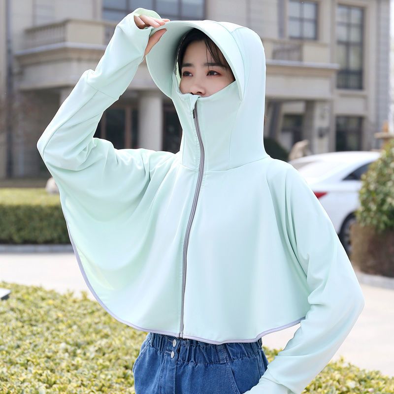 防晒衣女2021新款夏季冰丝外套女防晒罩衫骑车防紫外线防晒服长袖 果绿色大檐帽 冰丝均码[80-160斤]