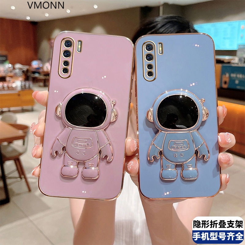 vmonn适用oppoa91宇航员隐形折叠支架手机壳可爱卡通pcpm00简约镜头
