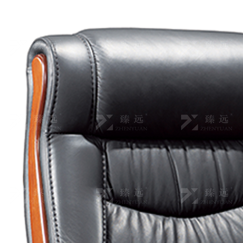 臻远ZY-7569办公中班椅老板椅办公皮椅升降转椅电脑椅 黑牛皮高清大图