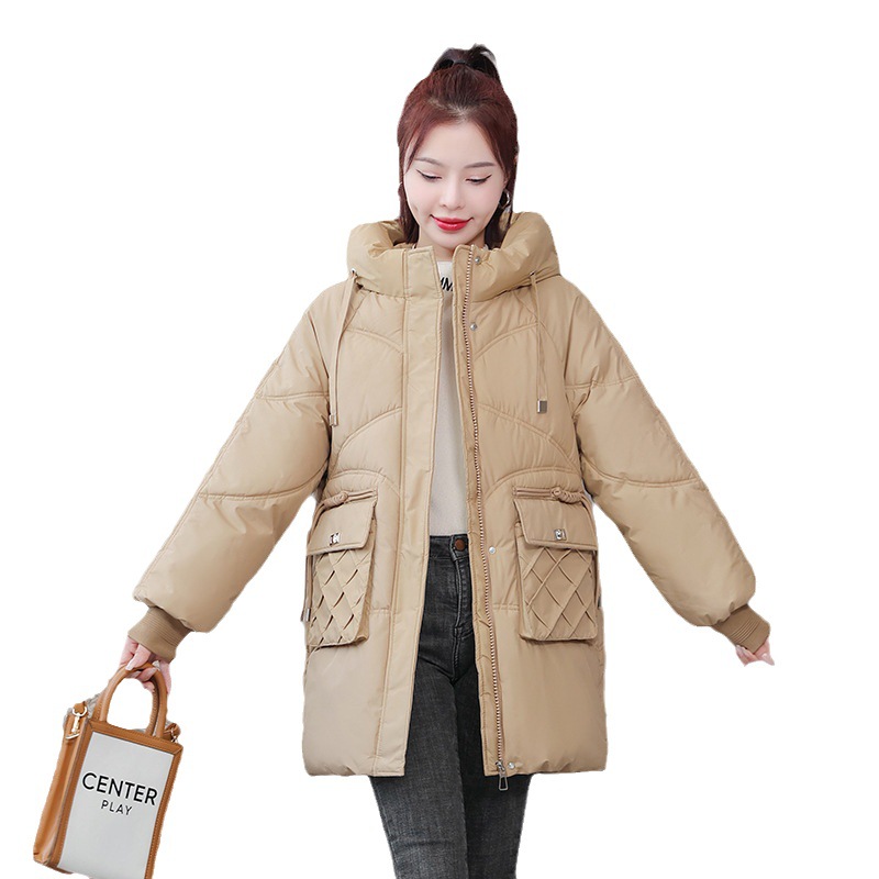 女棉服 冬季外套中长款厚棉袄2024年新款潮连帽女装棉衣时尚外套高清大图