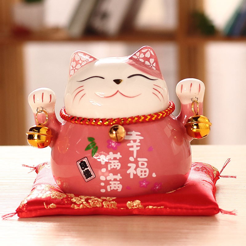 猫小摆件家用店铺开业送礼创意礼品日本迷你发财猫陶瓷存钱罐 三维工匠 猫钥匙扣高清大图