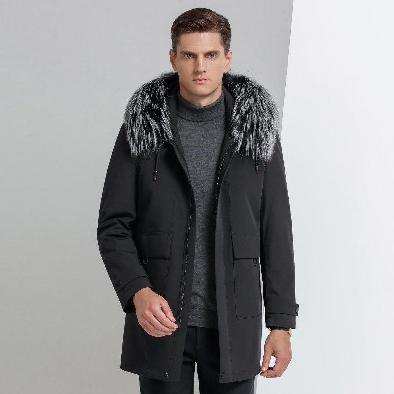 [内胆可脱 新年送礼]冬装海宁皮草派克服男水貂内胆狐狸毛领皮草外套