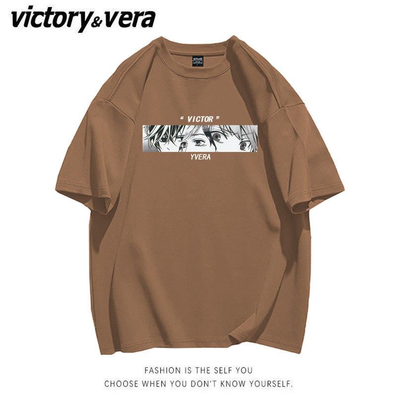 VICTORYVERA美式复古短袖t恤女夏季韩版学生宽松潮ins情侣上衣服